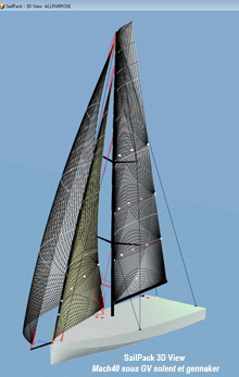 Vue 3D Sail Pack du Mach40 sous GV, génois et gennaker